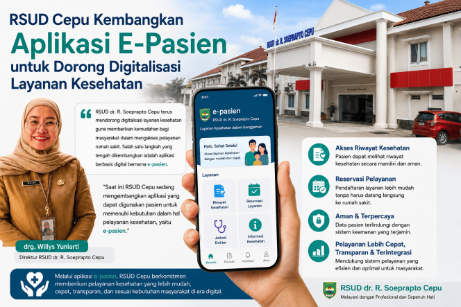
					RSUD Cepu Kembangkan Aplikasi E-Pasien untuk Dorong Digitalisasi Layanan Kesehatan