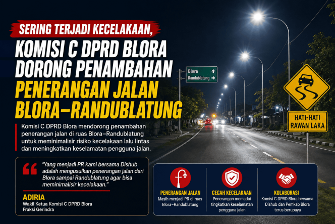 
					Sering Terjadi Kecelakaan, Komisi C DPRD Blora Dorong Penambahan Penerangan Jalan Blora–Randublatung ‎