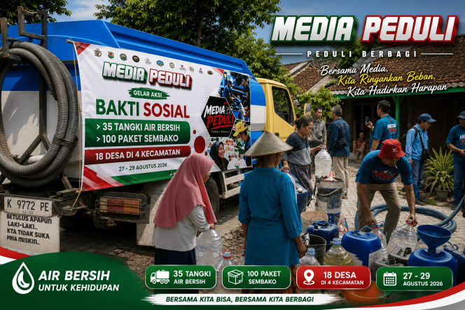 
					Media Peduli Salurkan 35 Tangki Air Bersih dan 100 Paket Sembako untuk Warga Terdampak Kekeringan di Blora
