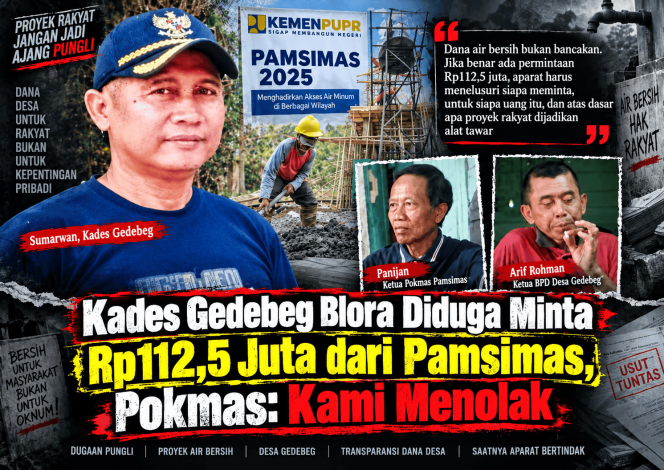 
					Kades Gedebeg Blora Diduga Minta Rp112,5 Juta dari Pamsimas, Pokmas: Kami Menolak
