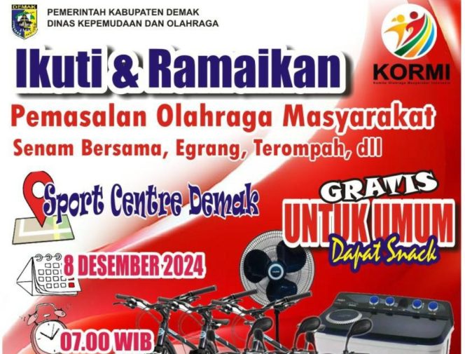 
					KORMI Kabupaten Demak Gelar Pemasalan Olahraga Masyarakat Gratis di Sport Center Demak